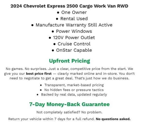 2024 Chevrolet Express Cargo 2500 RWD 2500 135 **CRUISE CONTROL**POWER WINDOWS**REAR PARKING CAMERA**