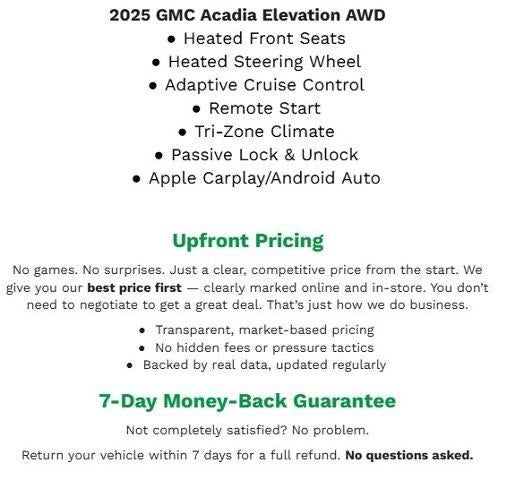 2025 GMC Acadia AWD 4DR ELEVATION **HEATED FRONT SEAT**ADAPTVE CRUISE CONTROL**REMOTE START SYSTEM**