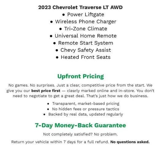 2023 Chevrolet Traverse AWD 4DR LT CLOTH W/1LT **UNIVERSAL HOME REMOTE**WIRELESS APPLE CARPLAY/ANDROID AUTO**PASSIVE ENTRY**