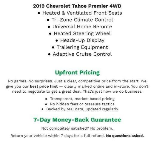 2019 Chevrolet Tahoe 4WD 4DR PREMIER **ADAPTIVE CRUISE CONTROL**HEADS-UP DISPLAY**TRI-ZONE HEATING AND COOLING**