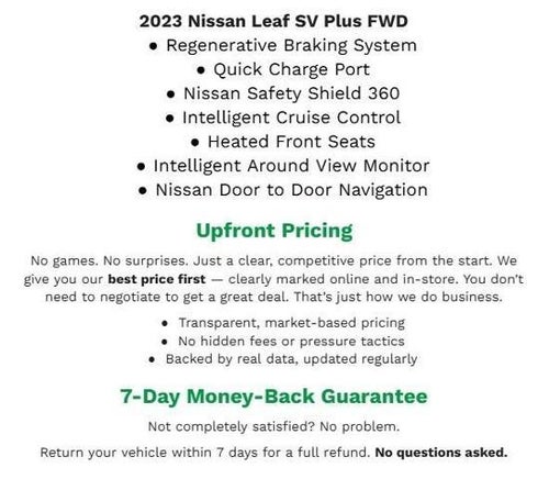 2023 Nissan LEAF SV PLUS HATCHBACK **HEATED FRONT SEATS**QUICK CHARGE PORT**INTELLIGENT CRUISE CONTROL**