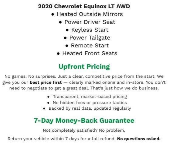 2020 Chevrolet Equinox AWD 4DR LT W/1LT **HEATED FRONT SEATS**PASSIVE ENTRY/LOCK**REMOTE START SYSTEM**