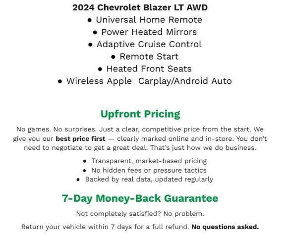 2024 Chevrolet Blazer AWD 4DR LT W/2LT **HEATED FRONT SEATS**APPLE CARPLAY/ ANDROID AUTO**REMOTE KEYLESS ENTRY**