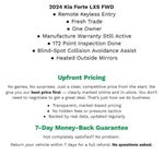 2024 Kia Forte LXS IVT **REMOTE KEYLESS ENTRY**BLIND SPOT COLLISION AVOIDANCE ASSIST**HEATED SIDE MIRRORS**