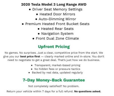 2020 Tesla Model 3 LONG RANGE AWD **HEATED FRONT SEATS**NAVIGATION SYSTEM**DRIVER SEAT MEMORY**