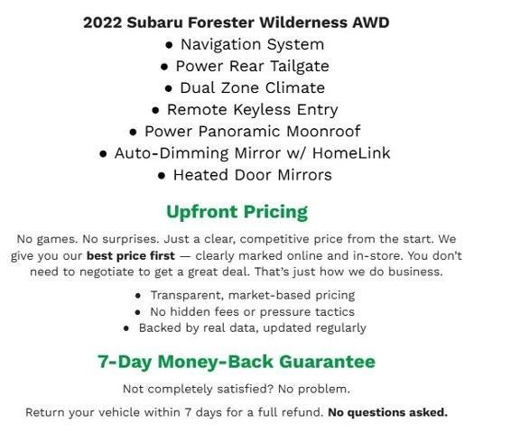 2022 Subaru Forester WILDERNESS CVT **NAVIGATION SYSTEM**DUAL ZONE CLIMATE**POWER PANORAMIC MOONROOF**