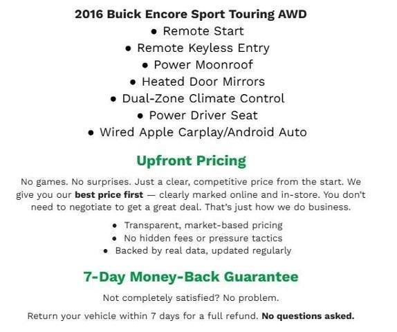 2016 Buick Encore AWD 4DR SPORT TOURING **REMOTE START**DUAL-ZONE CLIMATE**POWER MOONROOF**